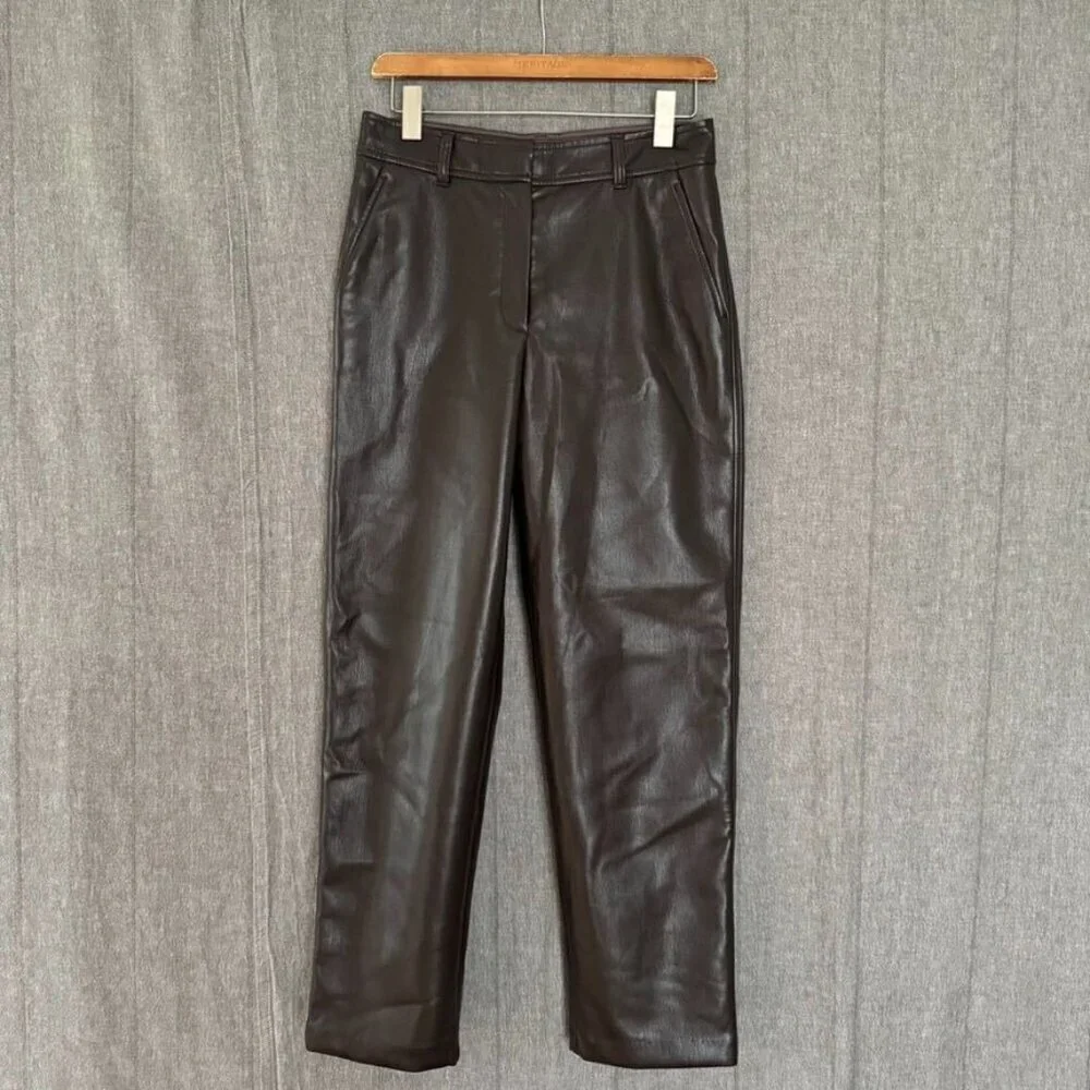 Aritzia Babaton Coffee Bean Faux Leather Straight Leg Command Pant Trouser